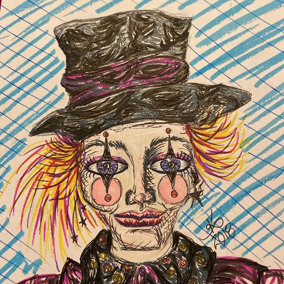 Unframed Original Art Drawing of Female Clown Made w Vibrant Markers & ink - Picture 3 of 3